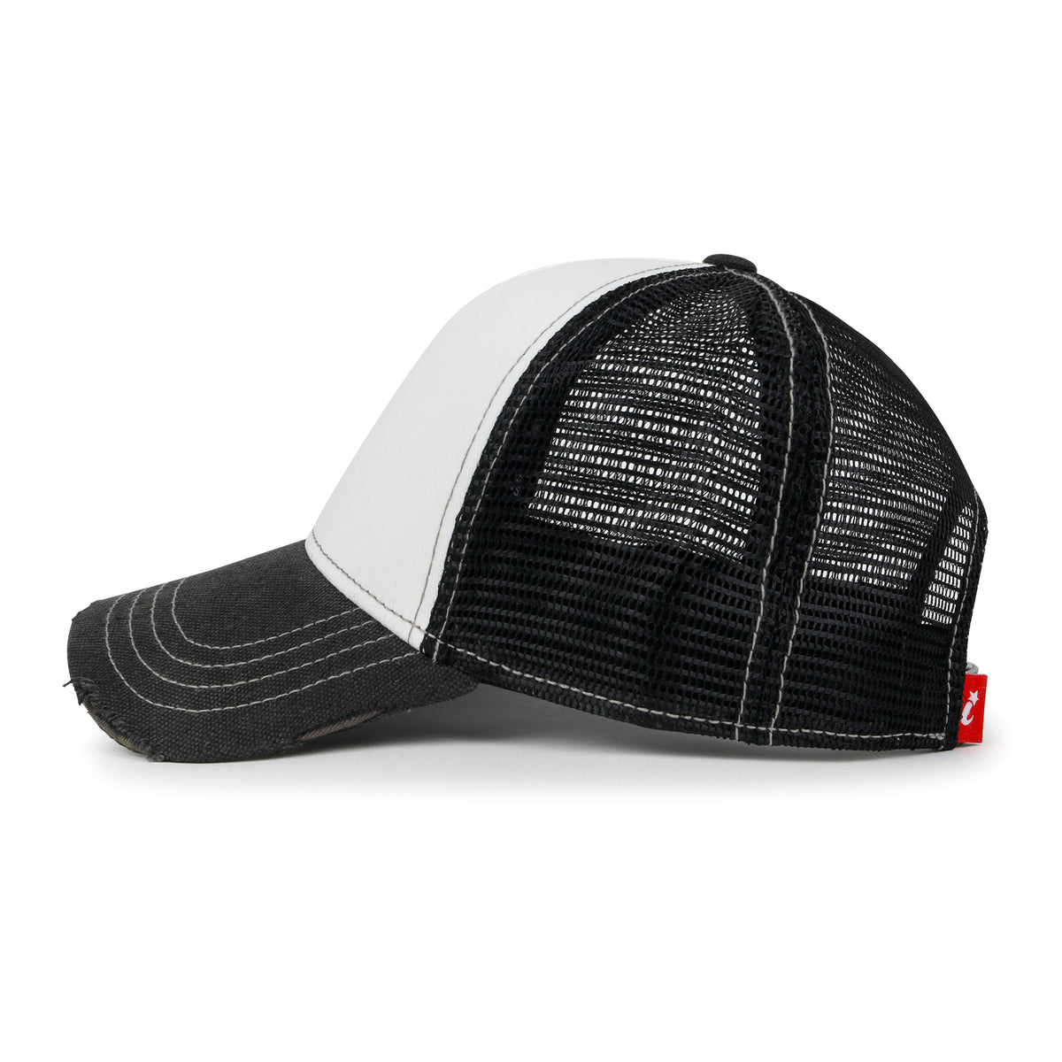 Premium Distressed Mesh Trucker Hat, Contrast Stitch Blank Cap