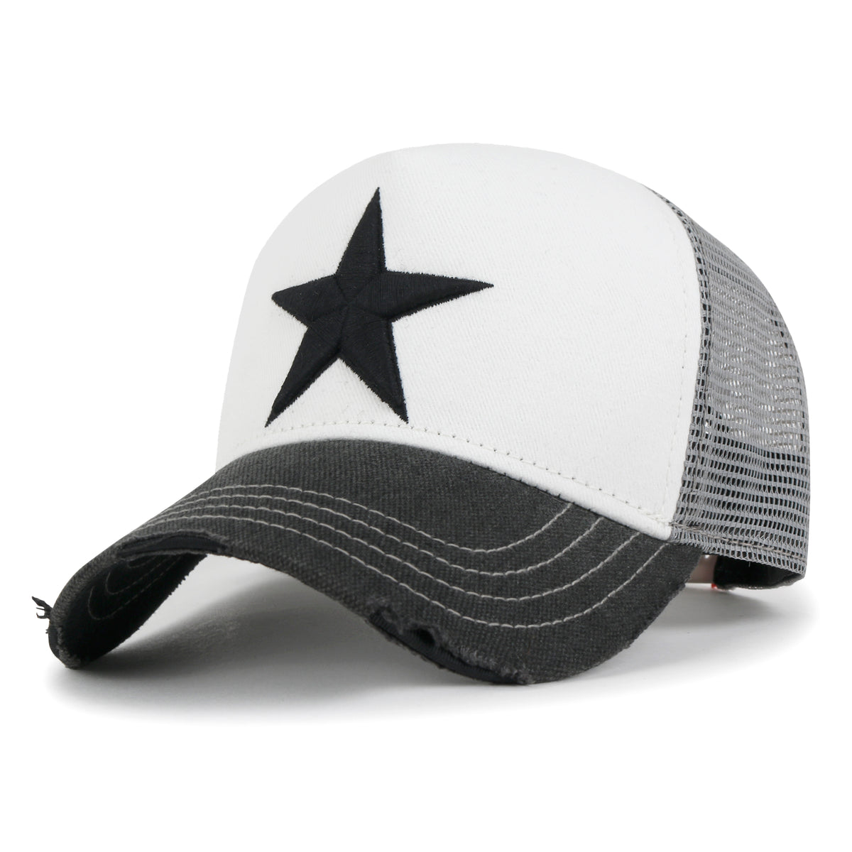 ililily Premium Star Embroidery Structured Crown Vintage Trucker Hat