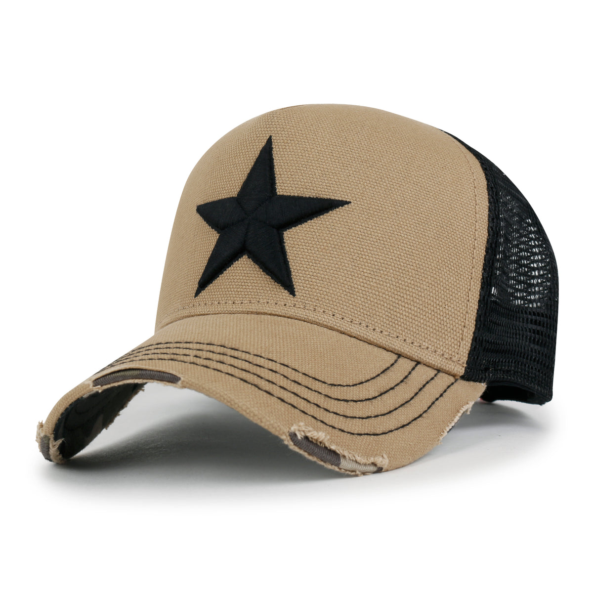 ililily Premium Star Embroidery Structured Crown Vintage Trucker Hat