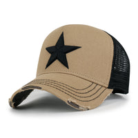 ililily Premium Star Embroidery Structured Crown Vintage Trucker Hat