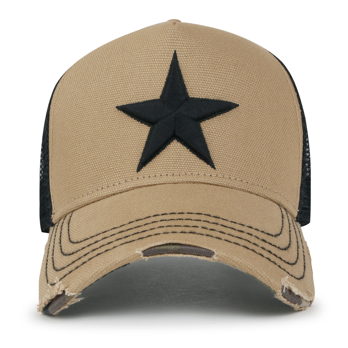 ililily Premium Star Embroidery Structured Crown Vintage Trucker Hat