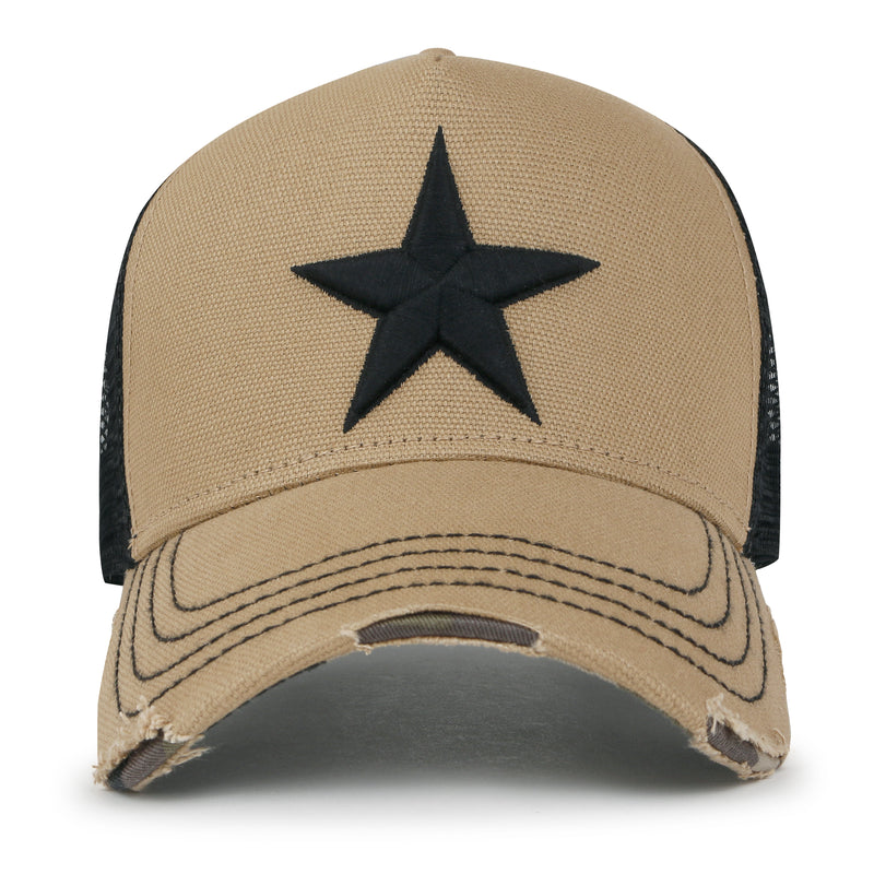 ililily Premium Star Embroidery Structured Crown Vintage Trucker Hat