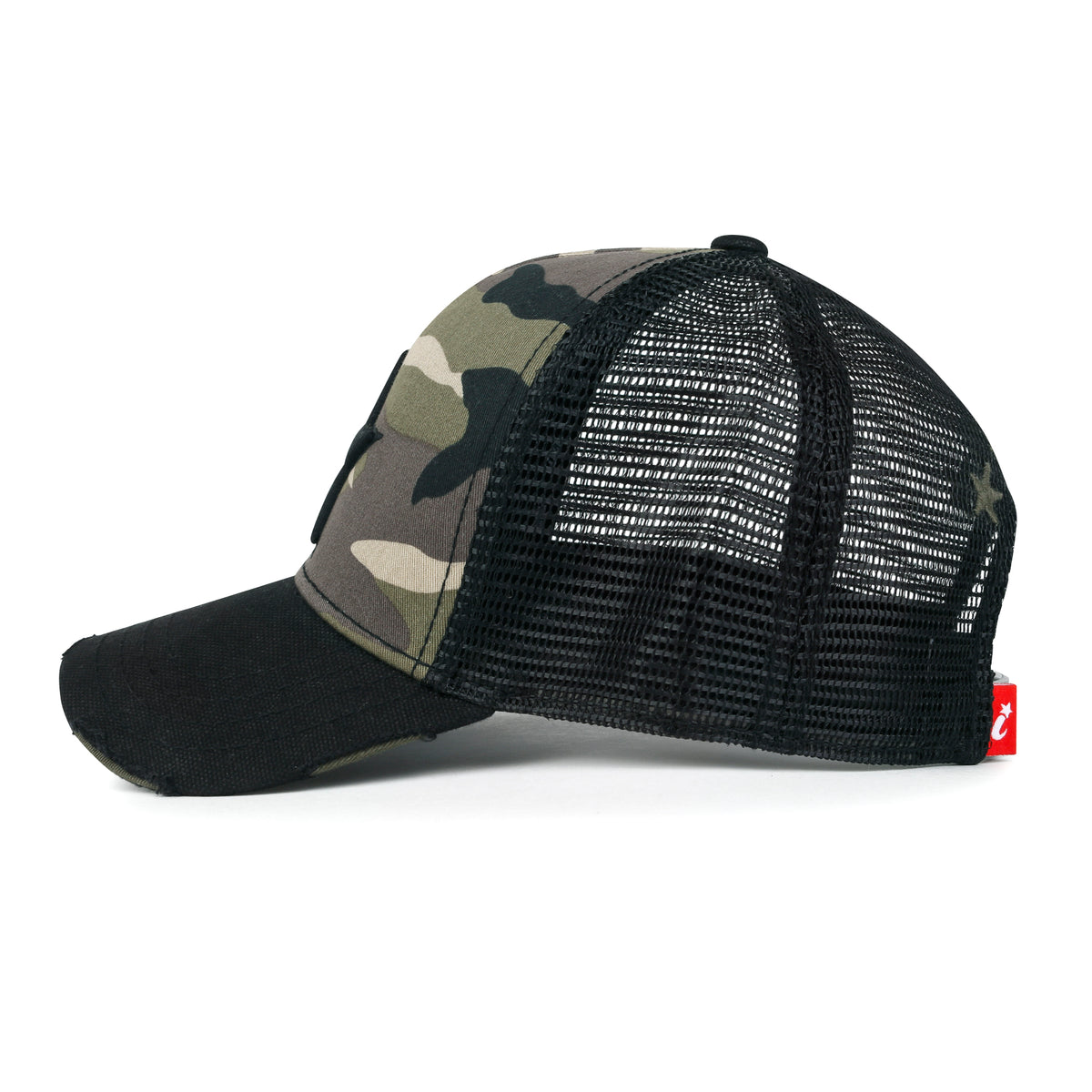 ililily Premium Star Embroidery Structured Crown Vintage Trucker Hat
