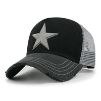 ililily Premium Star Embroidery Structured Crown Vintage Trucker Hat