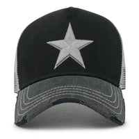 ililily Premium Star Embroidery Structured Crown Vintage Trucker Hat