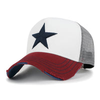 ililily Premium Star Embroidery Structured Crown Vintage Trucker Hat