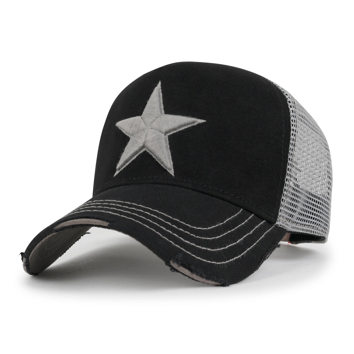 ililily Premium Star Embroidery Structured Crown Vintage Trucker Hat