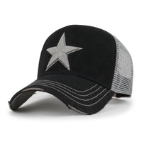ililily Premium Star Embroidery Structured Crown Vintage Trucker Hat