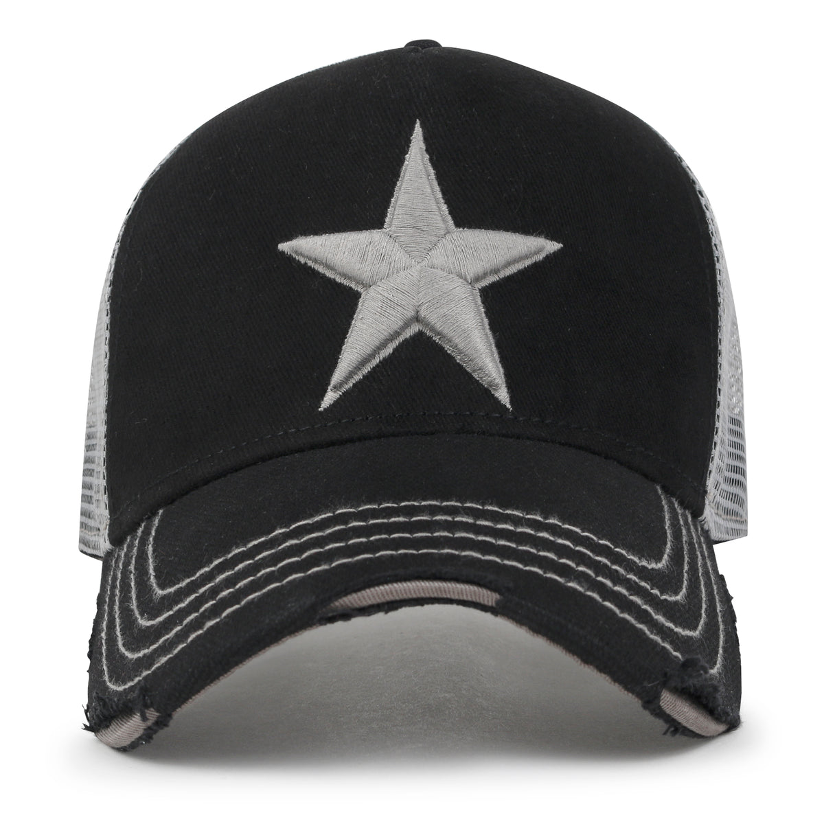 ililily Premium Star Embroidery Structured Crown Vintage Trucker Hat