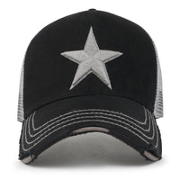 ililily Premium Star Embroidery Structured Crown Vintage Trucker Hat