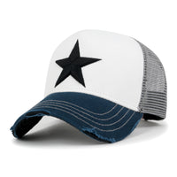 ililily Premium Star Embroidery Structured Crown Vintage Trucker Hat