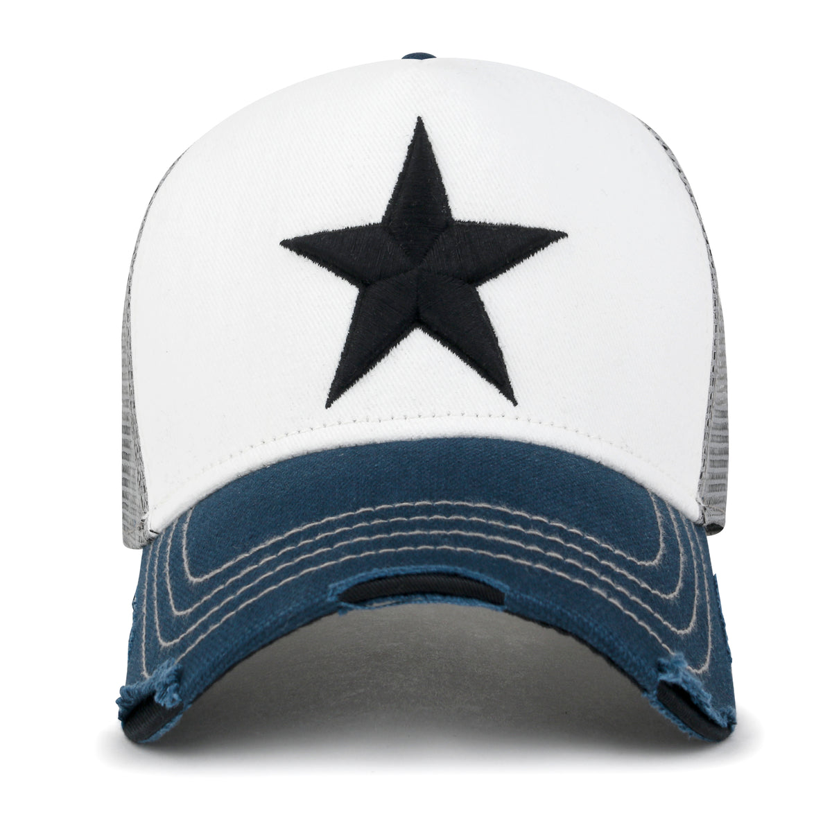 ililily Premium Star Embroidery Structured Crown Vintage Trucker Hat