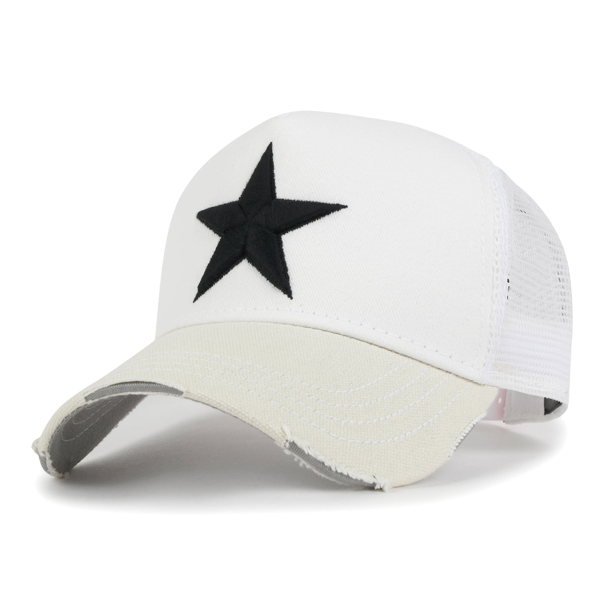 ililily Premium Star Embroidery Structured Crown Vintage Trucker Hat