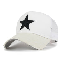 ililily Premium Star Embroidery Structured Crown Vintage Trucker Hat