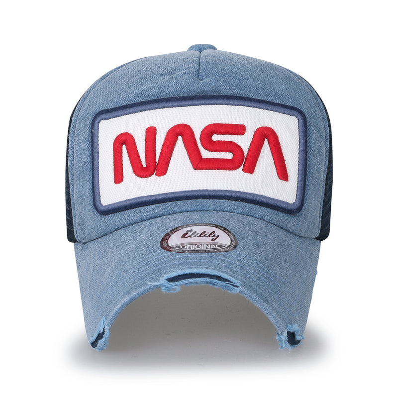 ililily NASA Worm Logo Embroidery Baseball Cap Mesh Snap Back Trucker Hat
