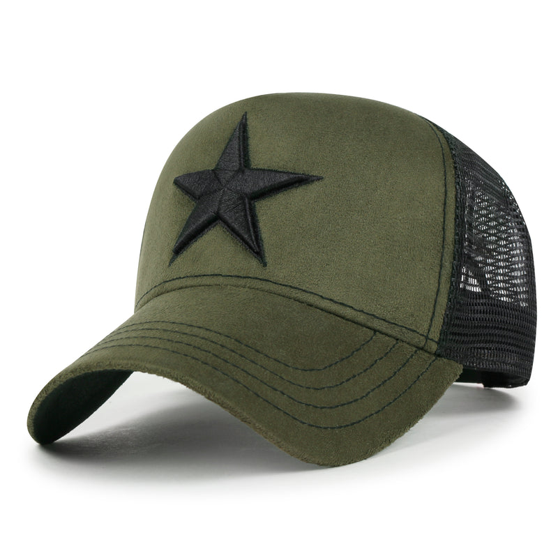 ililily PREMIUM Star Embroidery Baseball Cap Faux Suede Trucker Hat