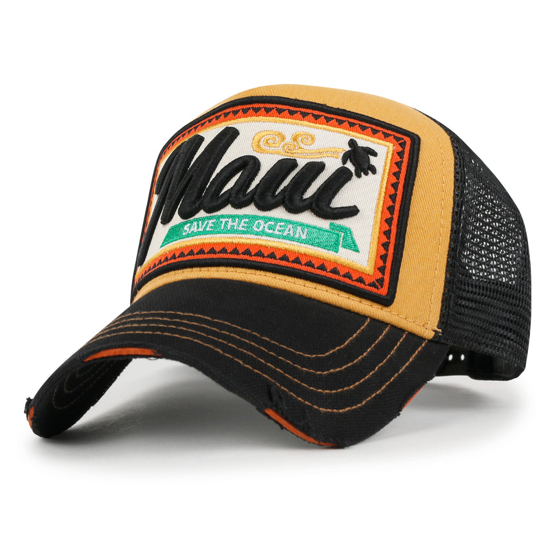 ililily Premium Maui Embroidery Patch Mesh Baseball Cap Distressed Trucker Hat