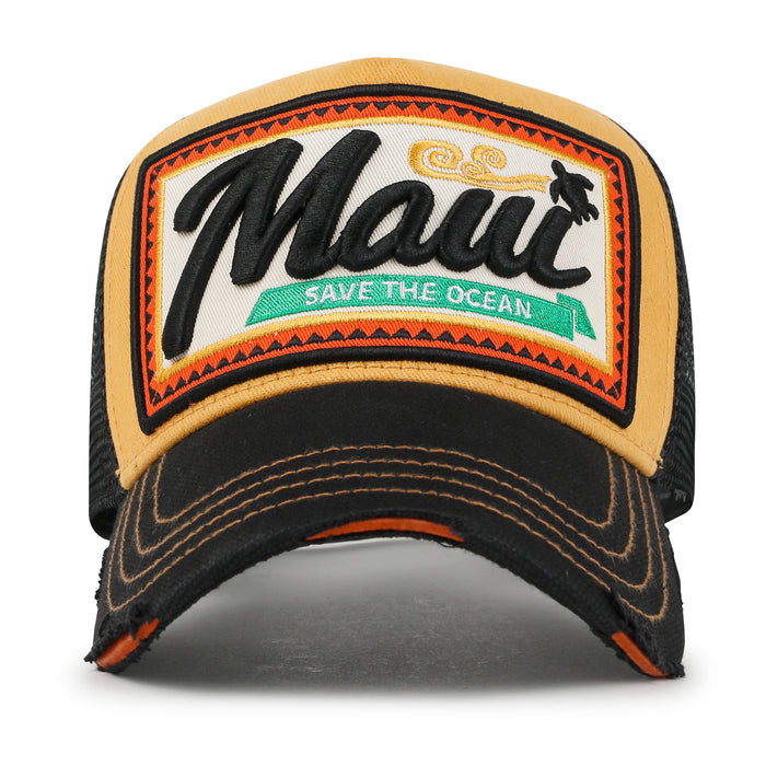 ililily Premium Maui Embroidery Patch Mesh Baseball Cap Distressed Trucker Hat