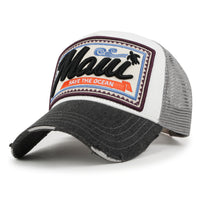 ililily Premium Maui Embroidery Patch Mesh Baseball Cap Distressed Trucker Hat