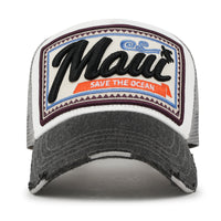 ililily Premium Maui Embroidery Patch Mesh Baseball Cap Distressed Trucker Hat
