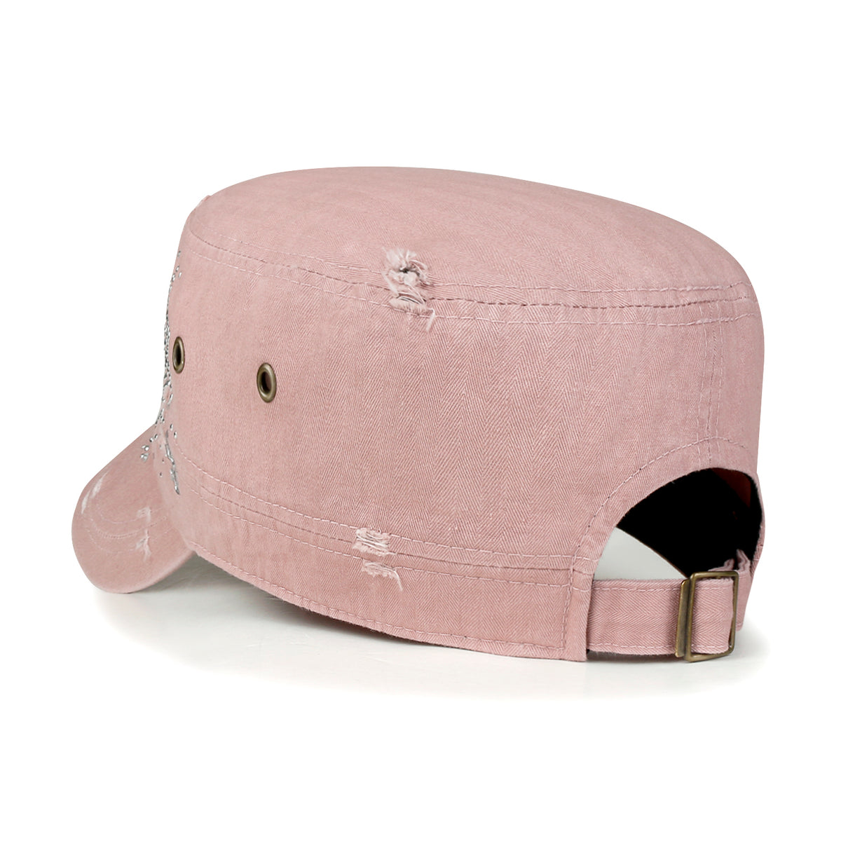ililily Crystal Gemstone Stud Flower Vintage Cotton Military Army Hat Cadet Cap