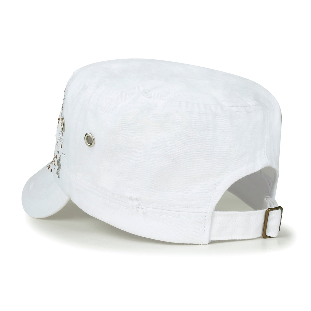 ililily Crystal Gemstone Stud Flower Vintage Cotton Military Army Hat Cadet Cap