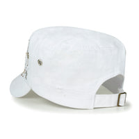 ililily Crystal Gemstone Stud Flower Vintage Cotton Military Army Hat Cadet Cap