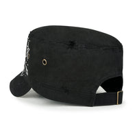 ililily Crystal Gemstone Stud Flower Vintage Cotton Military Army Hat Cadet Cap