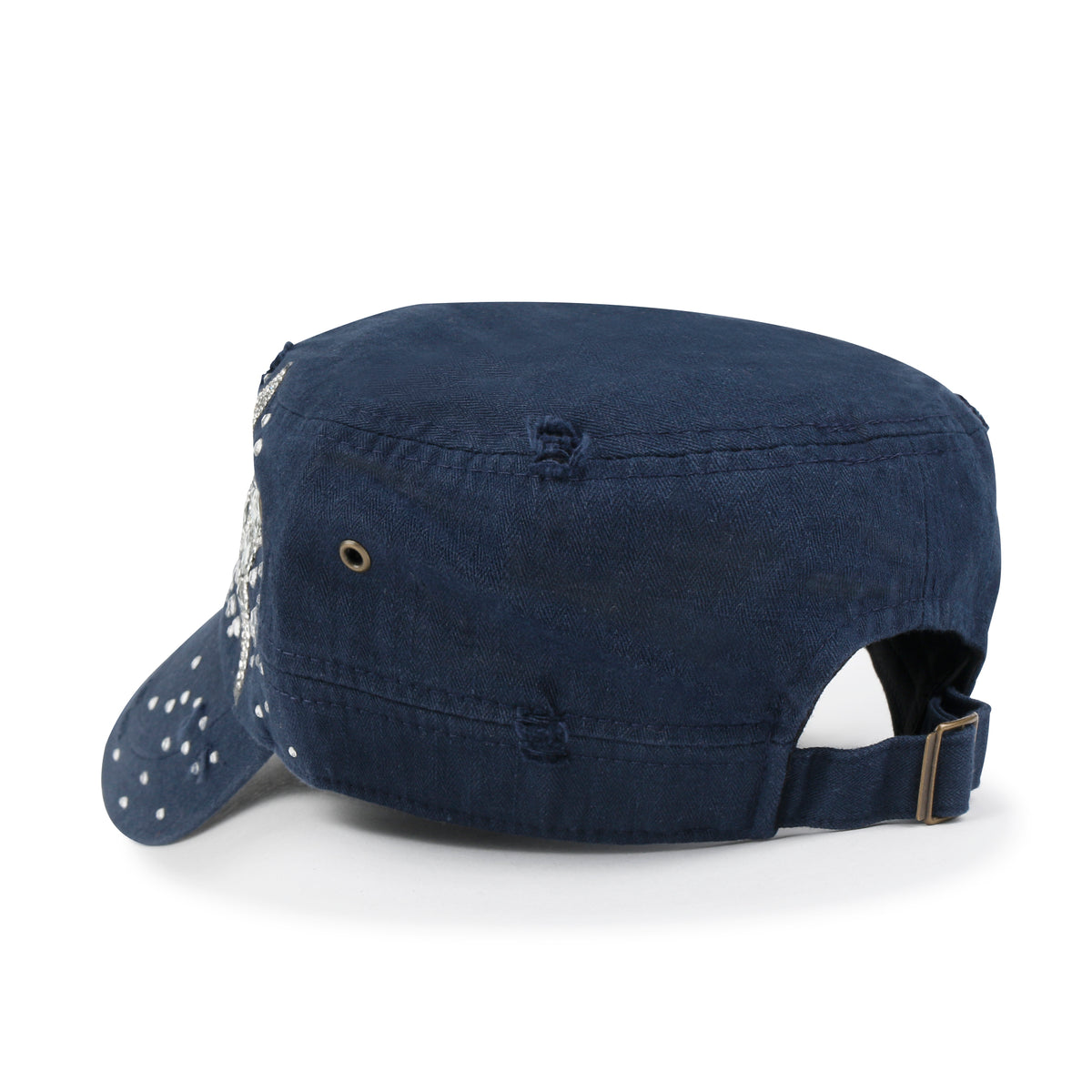 ililily Vintage Distressed Cotton Army Hat Star Shape Rhinestone Cadet Cap