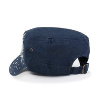 ililily Vintage Distressed Cotton Army Hat Star Shape Rhinestone Cadet Cap