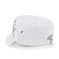ililily Vintage Distressed Cotton Army Hat Star Shape Rhinestone Cadet Cap