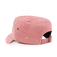 ililily Vintage Distressed Cotton Army Hat Star Shape Rhinestone Cadet Cap