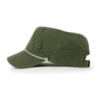 ililily Vintage Distressed Rhineston Lined Cadet Cap Cotton Army Hat