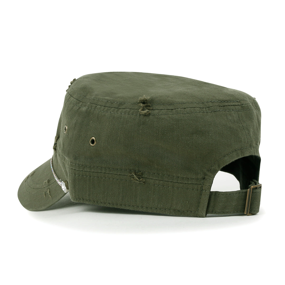ililily Vintage Distressed Rhineston Lined Cadet Cap Cotton Army Hat