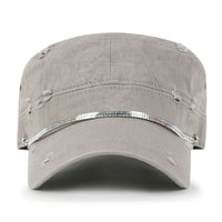ililily Vintage Distressed Rhineston Lined Cadet Cap Cotton Army Hat