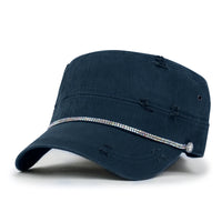 ililily Vintage Distressed Rhineston Lined Cadet Cap Cotton Army Hat