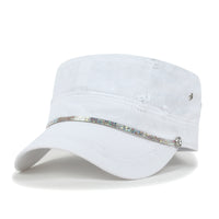 ililily Vintage Distressed Rhineston Lined Cadet Cap Cotton Army Hat
