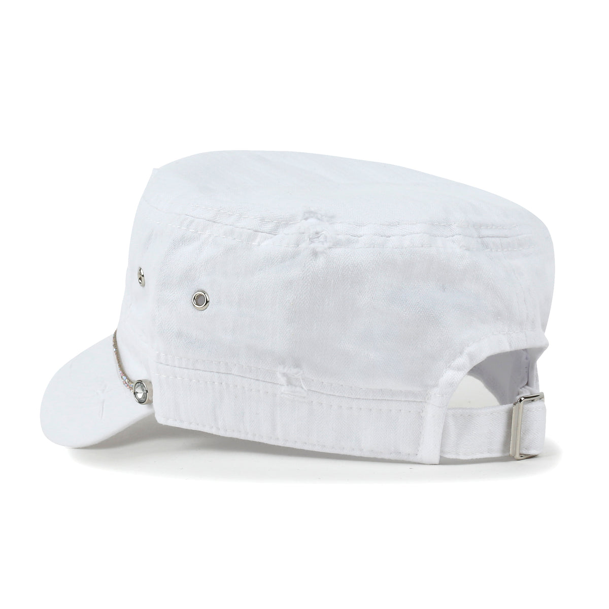 ililily Vintage Distressed Rhineston Lined Cadet Cap Cotton Army Hat