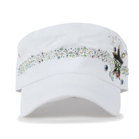 ililily Vintage Distressed Star Spangle Cotton Army Hat Rhinestone Cadet Cap