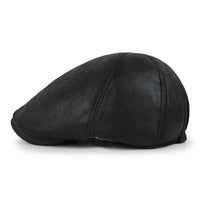 ililily Faux Leather Flat Cap Vintage Cabbie Hat Gatsby Ivy Irish Hunting Newsboy Stretch-fit